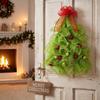 Plaid Mesh Wreath Red Bow Xmas Hanging Ornament Christmas Tree Shaped Wreath  Holiday Decoration
