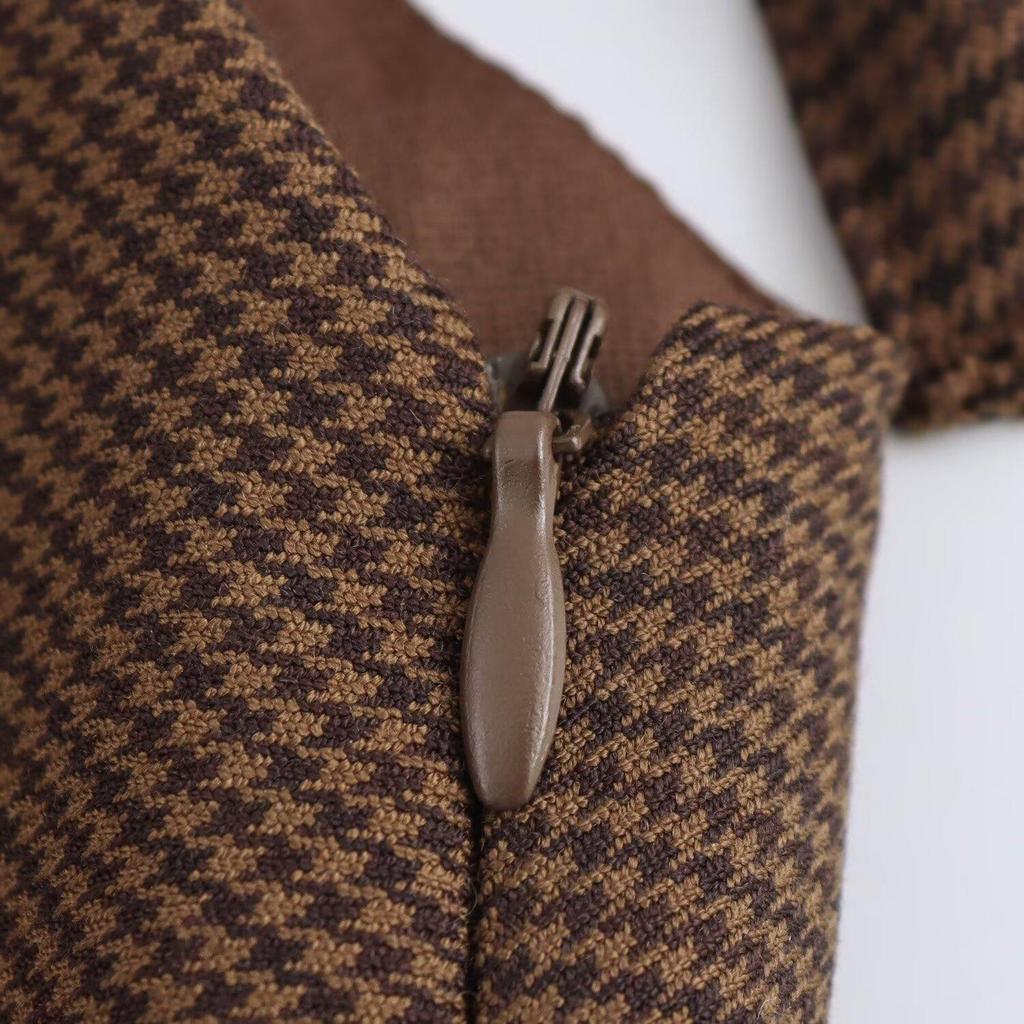 Retro kostkované jednodílné šaty na ramínka s mašlí - Evropský a americký styl