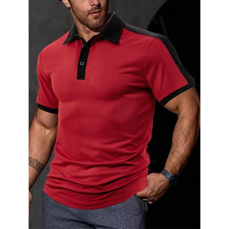 Summer Casual Loose-Fit Two-Tone Bubble-Wrap Fabric Men’s Short-Sleeved Polo Shirt with a Slight Twist