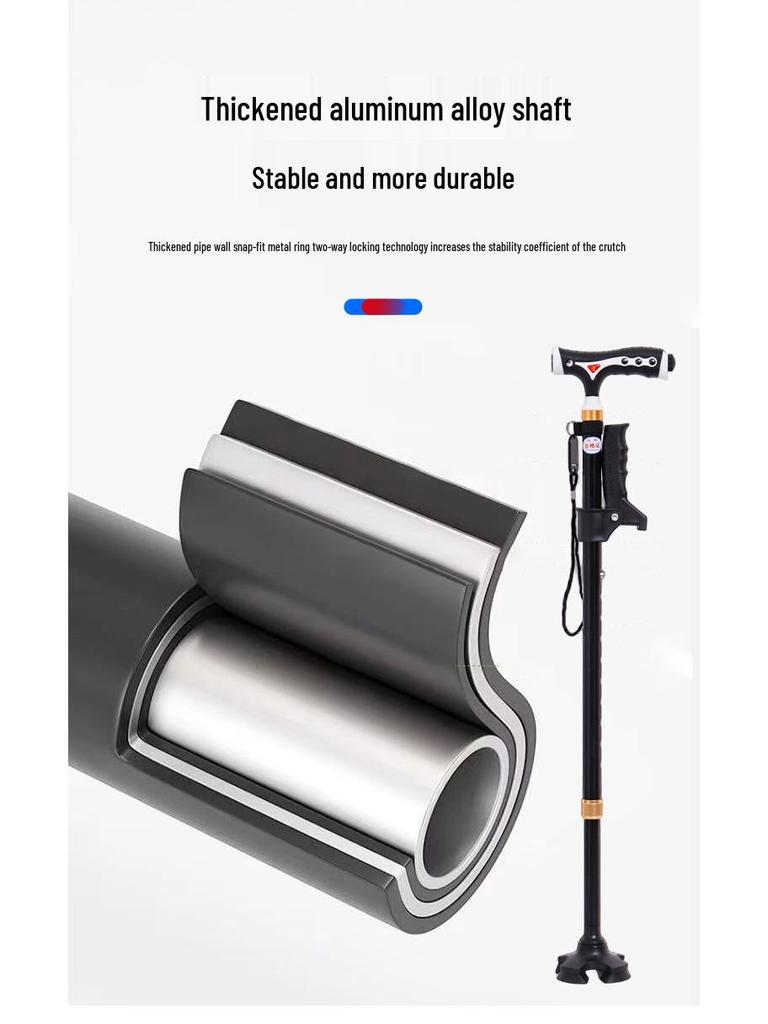 Yunxiang Verstellbare Vierfuß-Gehhilfe für Senioren - Rutschfest, Teleskop-Gehstock mit Licht, Aluminiumlegierung
