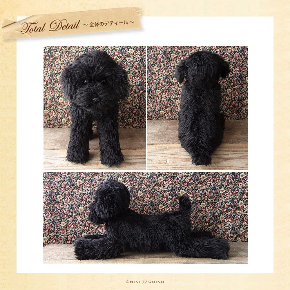 Ninian Kino Plush Toy Realistic Toy Poodle Freely 33cm in Lifelike Pet & Dog, (Black), Poseable, Approx. Length,