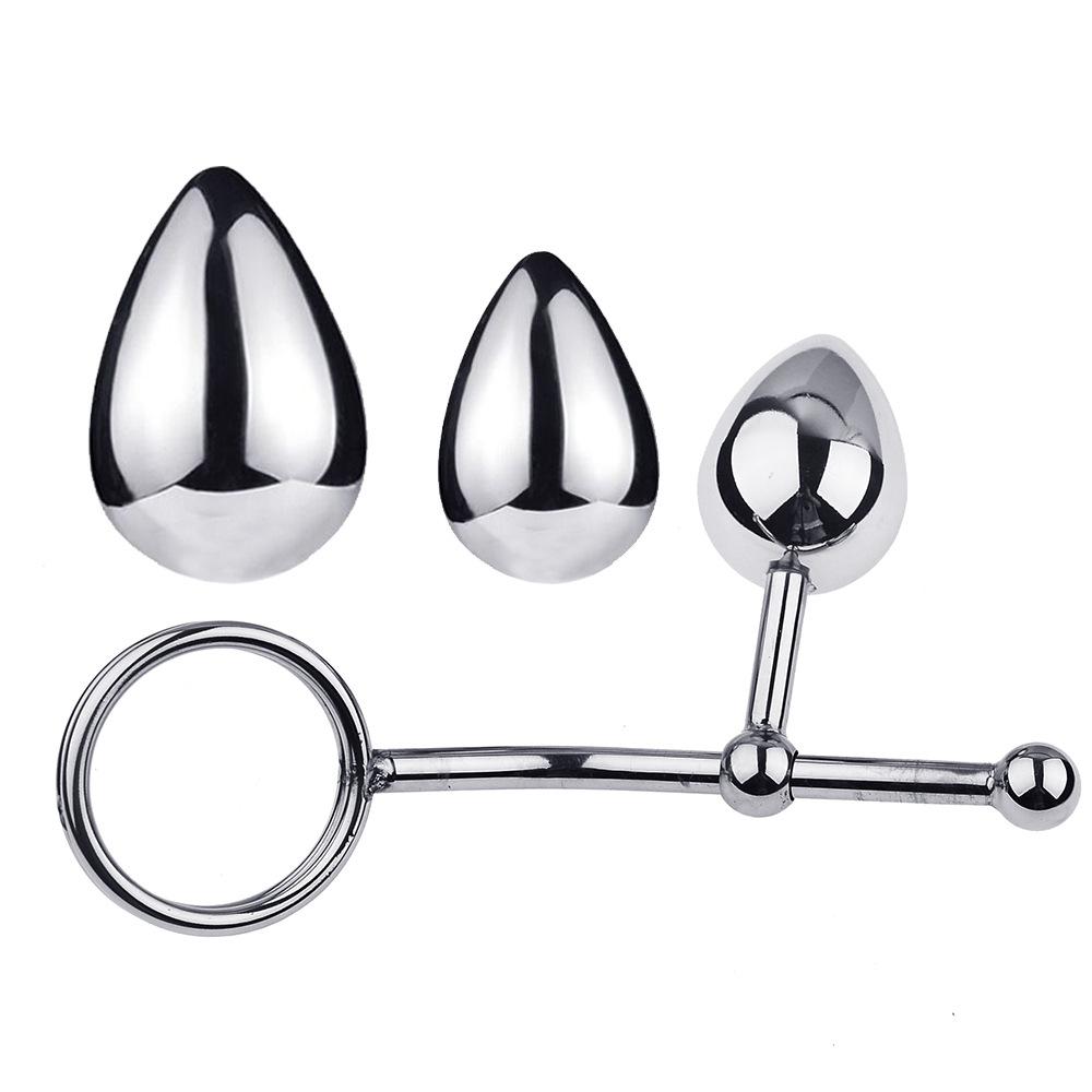 Removable Anal Butt Plug with Adjustable Penis Ring Metal Sexy Detachable Anal Plug Steel Single Double Ball Adult Toys for Men