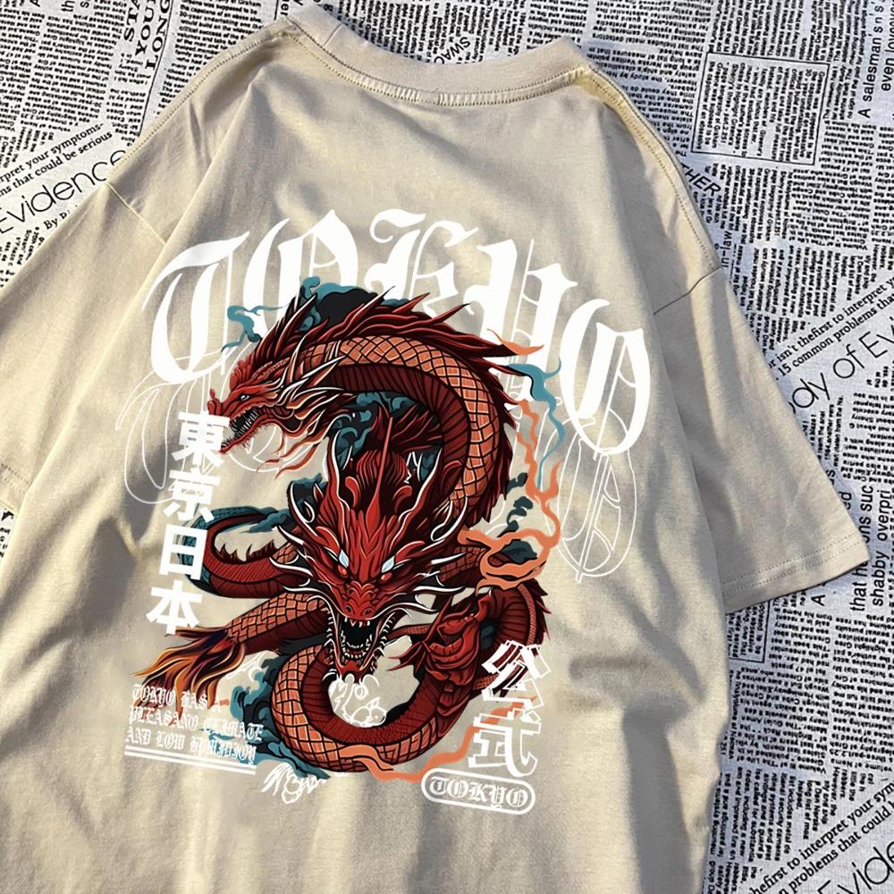 Pánské tričko v japonském stylu Tokyo Devil Dragon, bavlněné tričko s potiskem, vintage volné oblečení, osobité letní tričko pro ženy