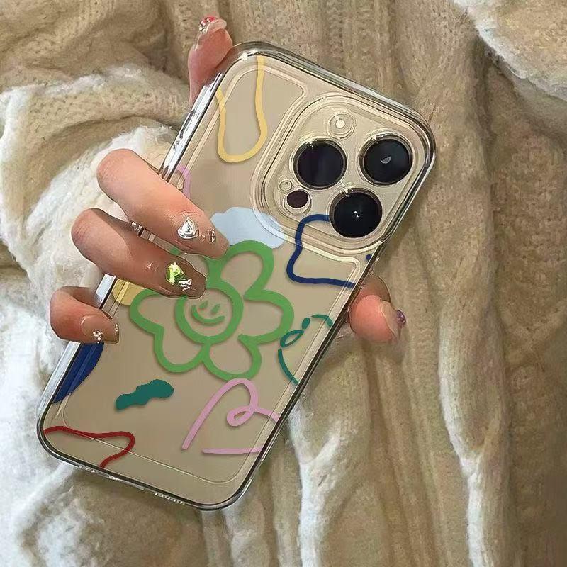 Crayon Flowers iPhone Case: Compatible with Models 15 Pro, 14, 13, 16 Pro Max. Full Coverage, Drop-Proof Design. iPhone 13 Mini