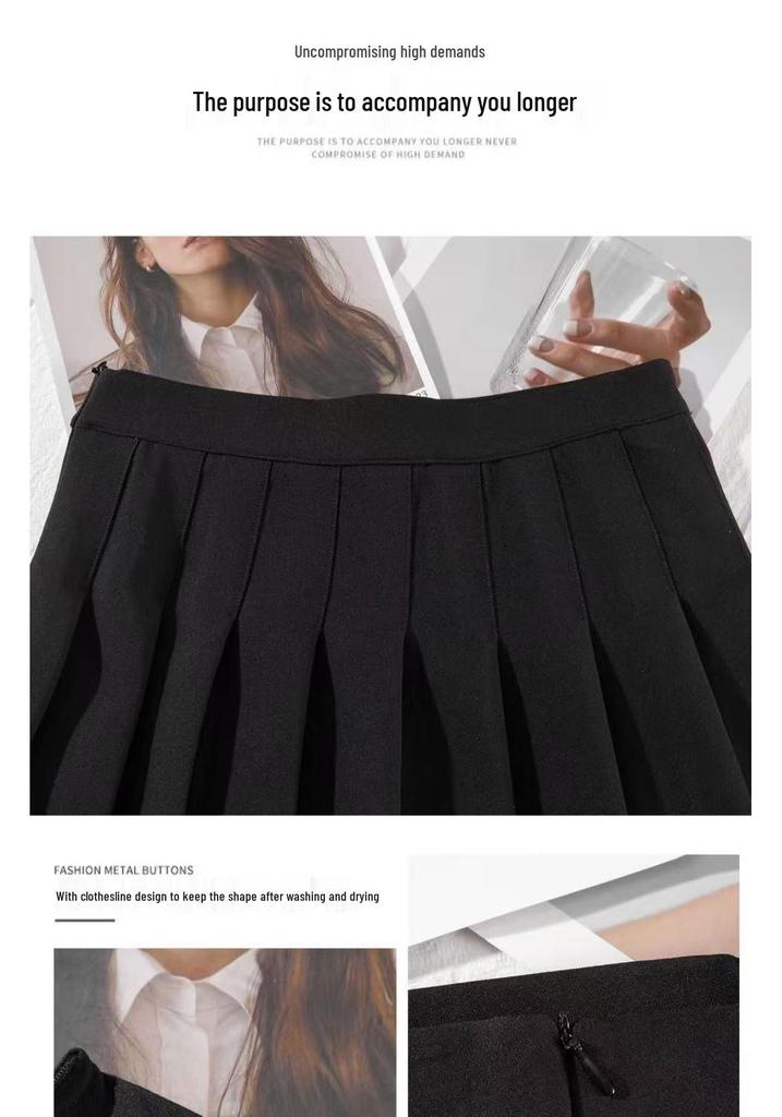 Women's Summer High-Waisted Pleated A-Line Skirt - Slimming, College Style, Anti-Exposure