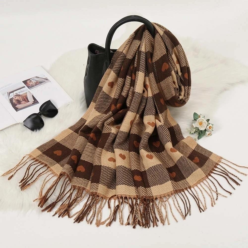 Acrylfasern Herz Verdickter Schal Wärmer Quaste Stola Großes Karomuster Strickschal Männer