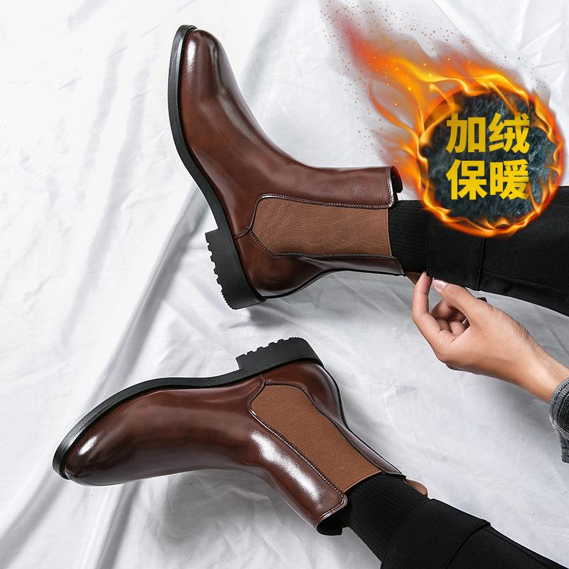Chelsea boots winter velvet high-top casual leather shoes British pointed Martin boots