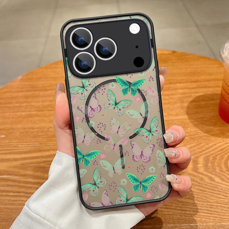Thin Ring Magnetic For Magsafe Case For iPhone 17 Pro Max Case iPhone 16 15 14 13 Pro Max 17E Colorful Butterfly Print Hybrid TPU+PC Matte Cover iPhone 15 Pro Max