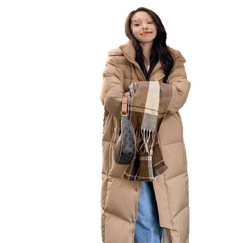 Women's 2025 Winter Super Long Over-the-Knee White Duck Down Jacket - Thick, Loose, Couple's Style, Central Academy of Drama Inspired.