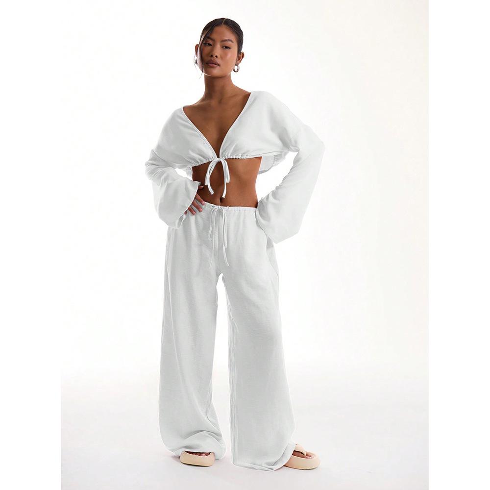 **2025 Summer Women's Solid Color Casual Loose Pants – European and American Style**