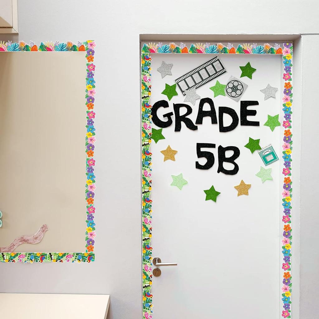 Sabary 71 ft Tropical Bulletin Board Borders Trim Summer Borders Hawaiian Luau Flower Flamingo Classroom Decor for Back to School Wall Classroom