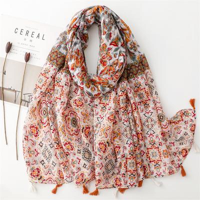Style Ethnique Bohème Tourisme Châle Pare-soleil Écharpe Fine en Soie de Bali Toucher Coton Lin Rose Frais Accessoires