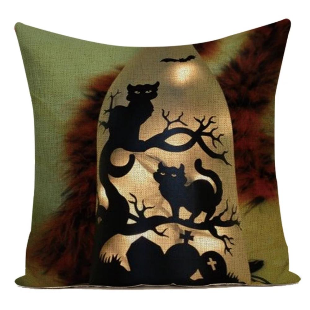 Retro Halloween Pillow Cover Vintage Illustration Witch Pumpkin Black Cat Cushion Case Home Decor Throw Pillowcase for Sofa Bed