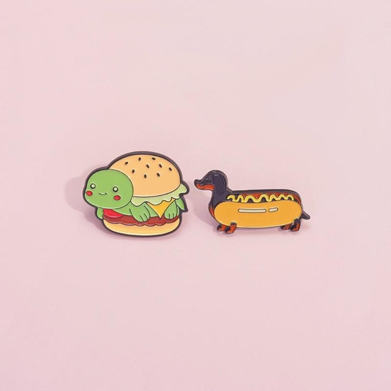 Fun And Elegant Food Themed Brooch Featuring Hamburger And Hot Dog Designs Portable Accessory for Daily Casual Wear