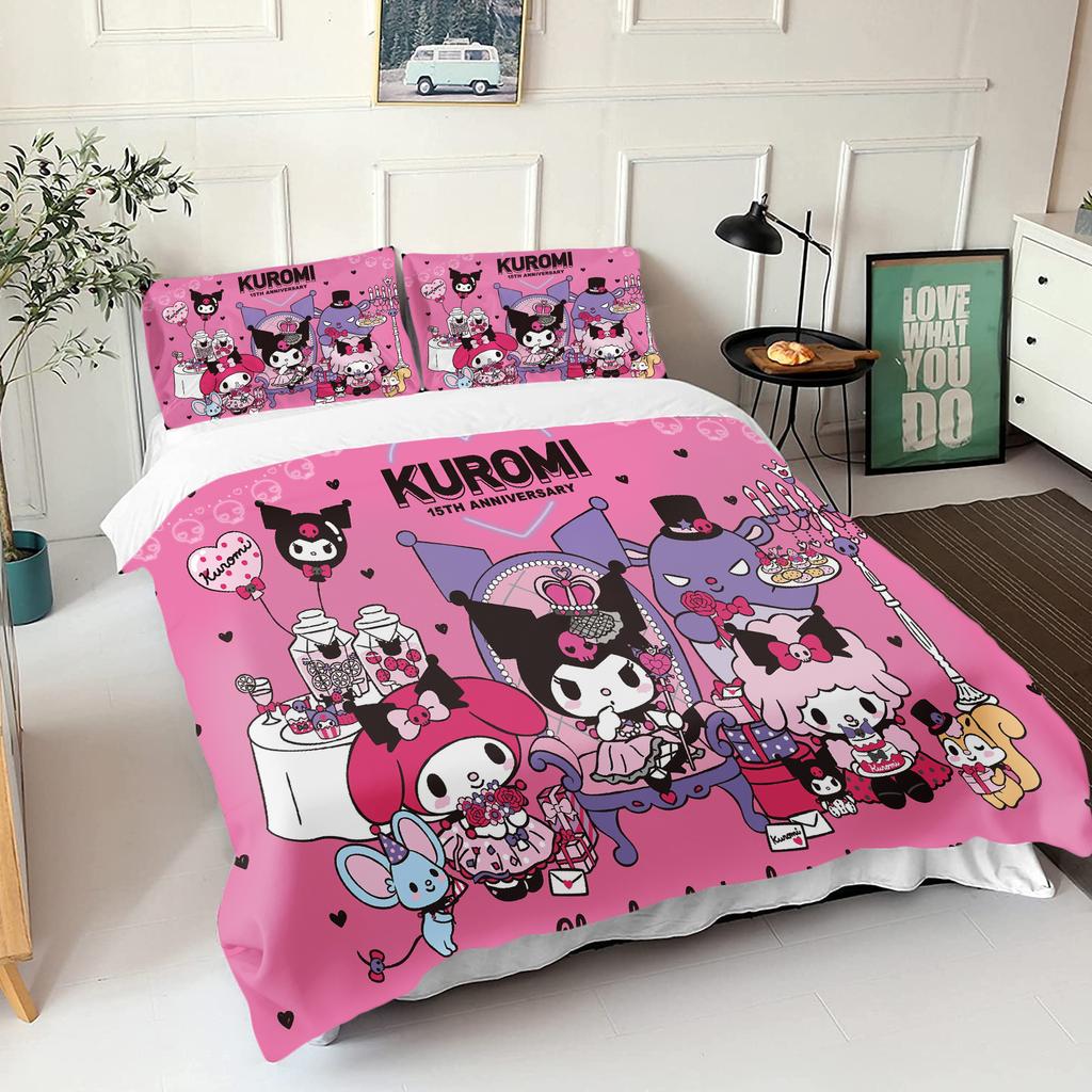 Sanrio Series Kurome 3-Piece 1 Quilt Cover One Piece Bedding Set Comforte Luxus Exquisite Birthday Gift Polyester Home Decor