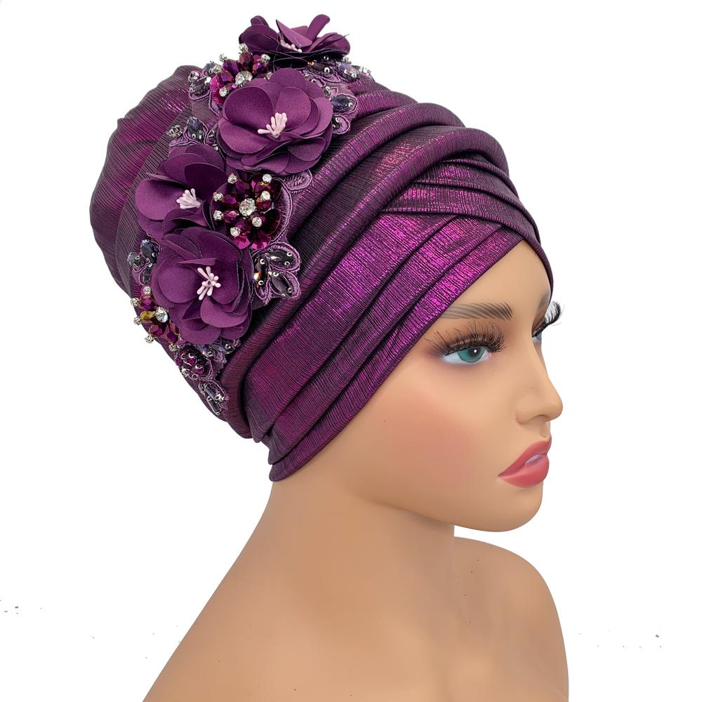 New African Women'S Turban Cap Nigeria Auto Gele Headtie Already Made Wedding Geles Female Head Wraps With Diamond Flower