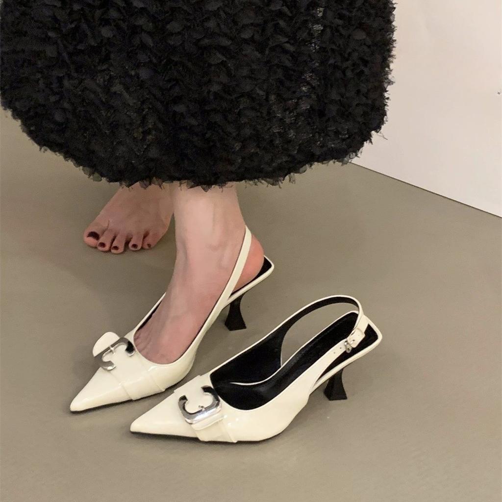 Schwarze High Heels Temperament Society-Lady Tasche Kopf Sandalen Feenschuhe 2025 neu Frühling und Sommer Französische spitze Einzelne Schuhe