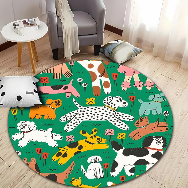 Colorful Dog Pattern Rug for Playroom or Nursery Round Carpet for Home Sofa Bedroom, Gift