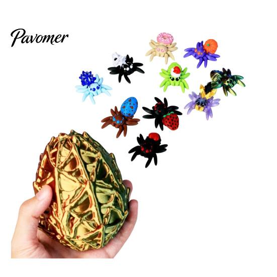 Scavenger Hunt Props 3D Printed Spider Egg Set with 10Pcs Articulated Small Spiders, Movable Joint Unique Holiday Gifts Figurines, Halloween