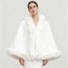 Womens Oversized Knit Cape Cardigan With Faux Mink Collar Warm Winter Wrap Coat Elegant Plus Size