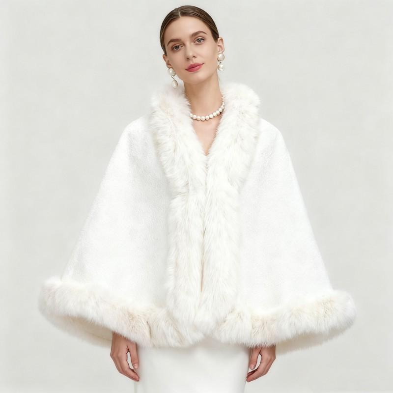 Womens Oversized Knit Cape Cardigan With Faux Mink Collar Warm Winter Wrap Coat Elegant Plus Size