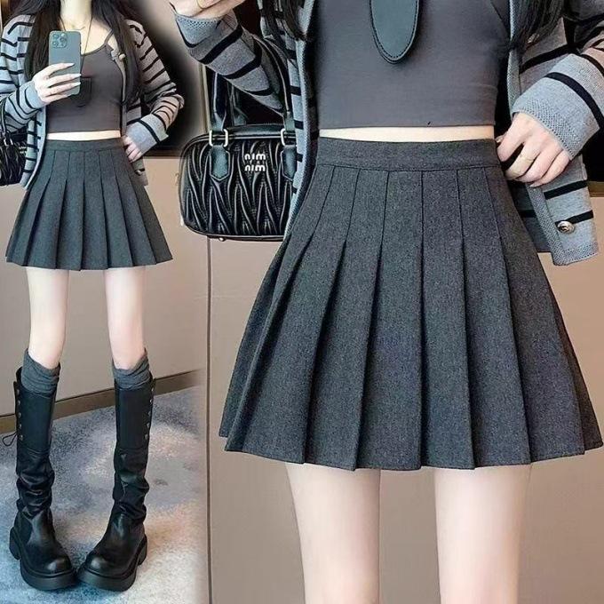 American Retro High-Waist Plaid Woolen Pleated Skirt - Plus Size Autumn/Winter Fashion