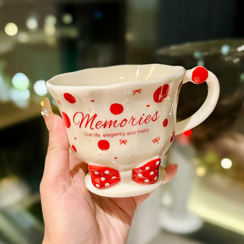 Girls' High looking Bow Ceramic Mug Girl's Heart Home Breakfast Milk Cup Goblet Souvenir