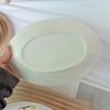 Relief Ceramic Plate Lovely Oval Dessert Dish Household Plant Pattern Large Breakfast Plates Retro Hand-Painted Storage Tray