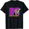 MTV Music Television Retro 80's Neon Pink Checkerboard Logo T-Shirt