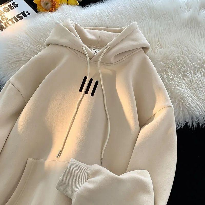Oversize Fleece Hooded Sweatshirt Men Loose Casual Pullover American Style