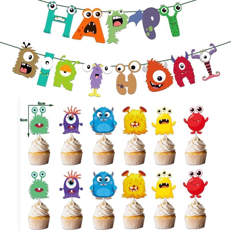 Colorful Cartoon Monster Et Alien Maggie Balloon Party Decor Banner Cake Topper For Birthday Supplies