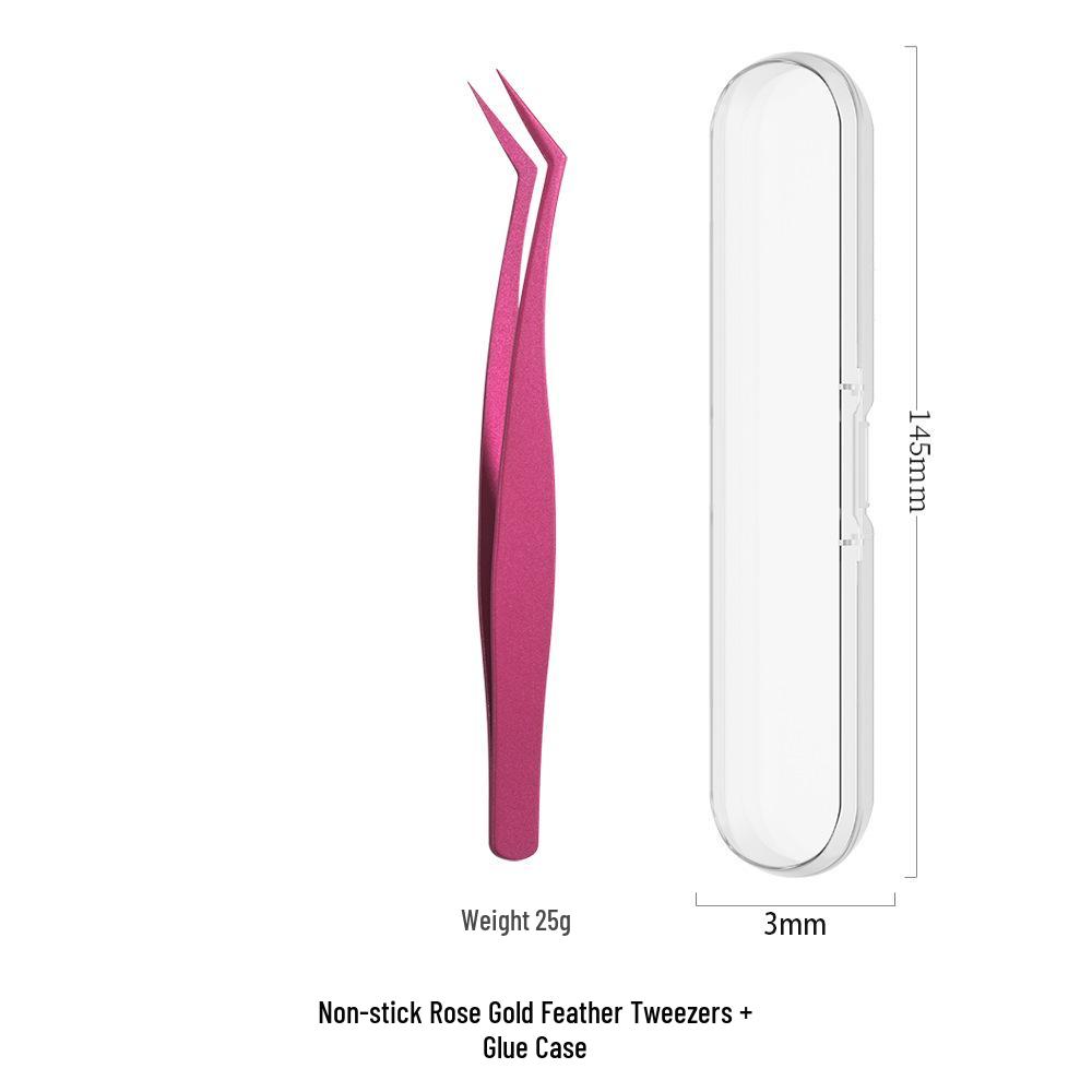 Non-stick Tweezers for False Eyelashes - Beginner & Professional Lash Artist Tool, Golden Feather Clip