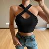 Sexy tílko s kříženými ramínky, obepínající, s hlubokým výstřihem do U, vykrojené, halter, crop topy, dámské, bandážové, bez zad, camis, dámská bezrukávová zkrácená vesta