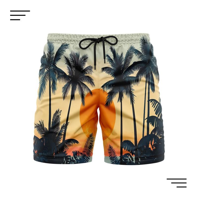 Mens Quick-Dry Swim Trunks With Digital Print Lightweight Beach Shorts Travel Outdoor Sports