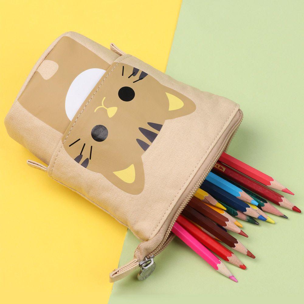 Large Capacity Cute Telescopic Cat School Pencil Case for Girls Boy Pencilcase Canvas Flexible Pen Bag Kawaii Pen Box Stationery