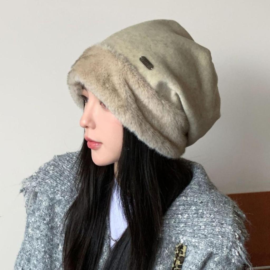 Women's Winter Plush Ear Protection Hat - Korean Style with Loose Fit for Big Head, Cold Protection & Slimming Effect