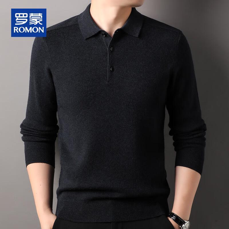 ROMON Men's 100% Pure Wool Thickened Turn-down Collar Sweater