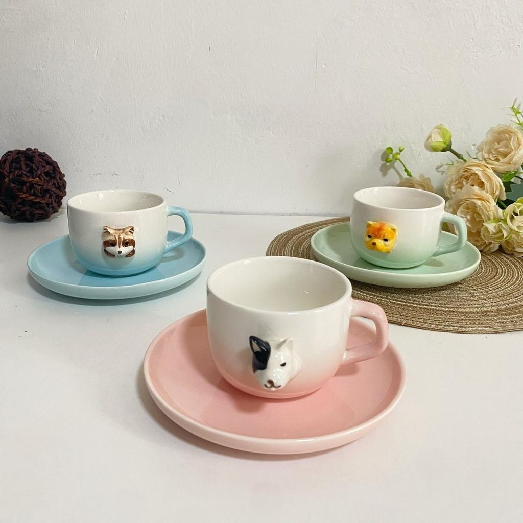 Cute Cartoon 3D Coffee Cup, Animal Ceramic,Home Breakfast, Milk, Creative Coffee, Couple Cup Set Drinkware Cups & Saucers