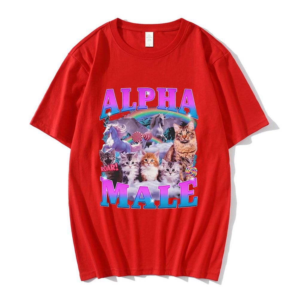 Alpha Male Cute Kitten Cat Unicorn Rainbow Funny Graphic T-shirt Men Women Fashion Short Sleeve T-shirts Cotton Casual T Shirts