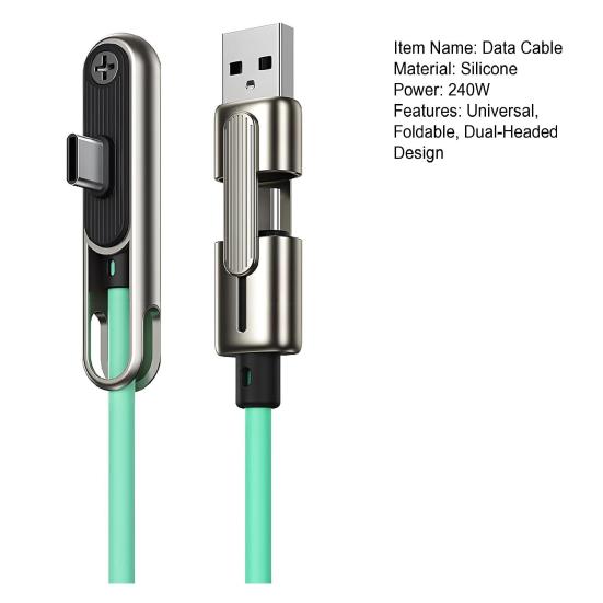 240W Fast Charging USB-C Cable with Foldable Phone Stand Dual Head USB-A & USB-C Fast Charger Silicone Tangle-Free 480Mbps Data Transfer Charging Cord