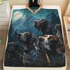 1PC Moonlit Canine Pack Print Flannel Blanket, High quality Comfortable for All Seasons, Home Decor, Warmth and Comfort