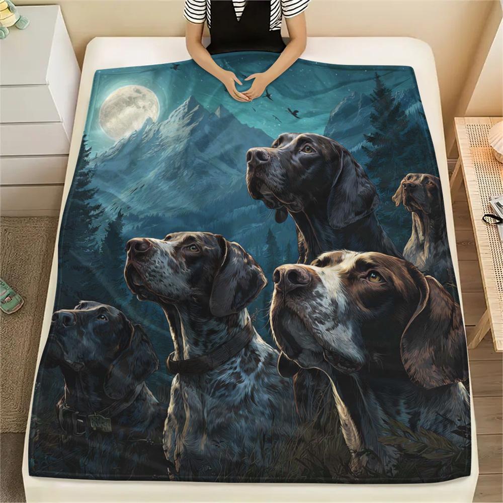 1PC Moonlit Canine Pack Print Flannel Blanket, High quality Comfortable for All Seasons, Home Decor, Warmth and Comfort