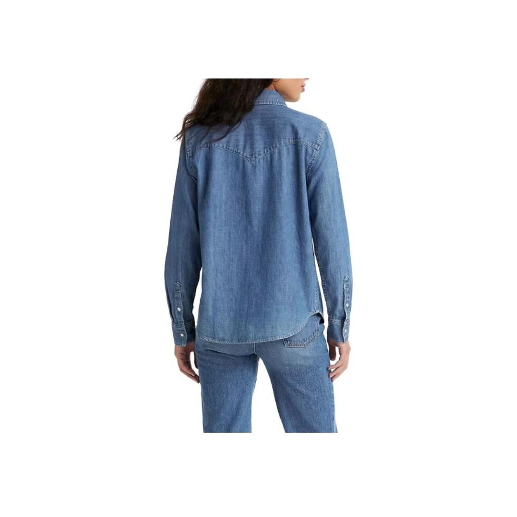 Levis Solid Color Long Sleeve Collared Shirt Women Tops Blue 16786-0017