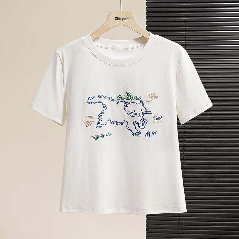 

Women s Cartoon Embroidered Short Sleeve T-shirt L