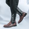 Men’s Pointed Toe Embroidered Western Cowboy Boots Casual Retro Dress Leather Men’s  Mid-calf Boots Plus Size