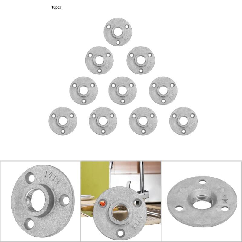10 Stück Legierung/Gusseisen 3 Löcher 65mm DN15 Flansch Rohr Basis Gewinde Bodenflansch(Gusseisen)