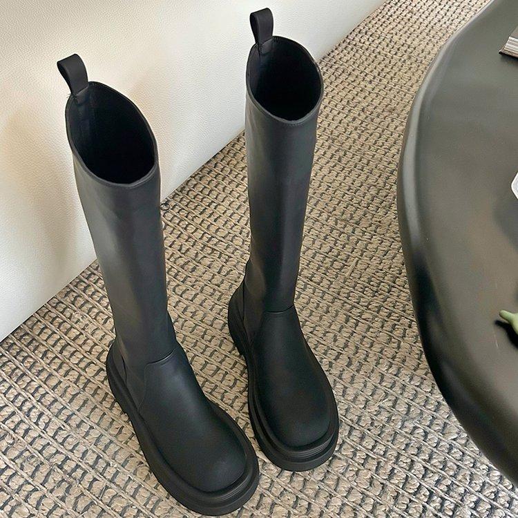 Soft leather version~ Small man heightening platform boots but knee knight boots 2025 new letter boots rain boots