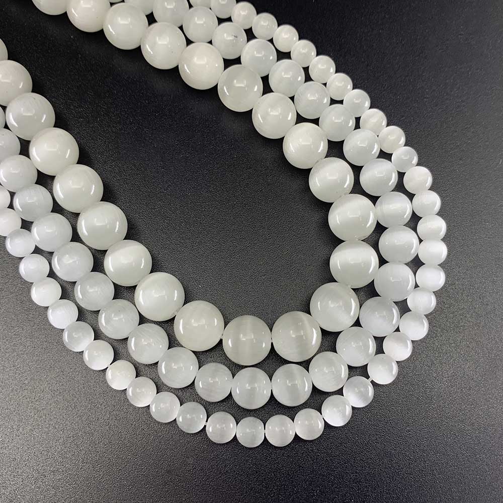 1strand/lot 6 8 10mm Natural Cat Eye Stone Round Loose Opal Bead Cymophane Spacer Beads For Jewelry Making Findings DIY Bracelet