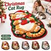 Red and Green Sleeping Cat Floor Mat Christmas Theme Pattern Faux Cashmere Rug Entryway Decor