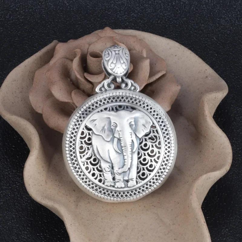 Creative Design Circular Ethnic Style Elephant Necklace Hollow Out Men'S Pendant Charm Keel Chain Banquet Jewelry